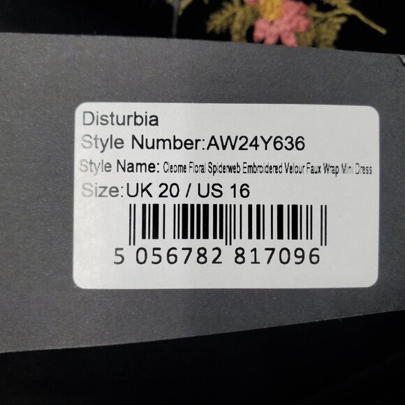 Disturbia Cleome Floral Embroider Velour Faux Wrap Mini Dress Women Size 16 NWT - Picture 7 of 16